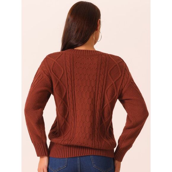 V Neck Long Sleeve Casual Loose Chunky Warm Pullover Sweater Top Wine Red - Picture 4 of 5